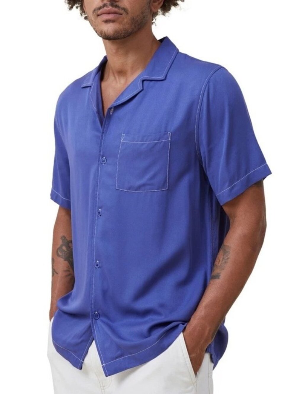 NWT Cotton On Riviera Men's Shirt XL Blue Short Sleeve Button-Up